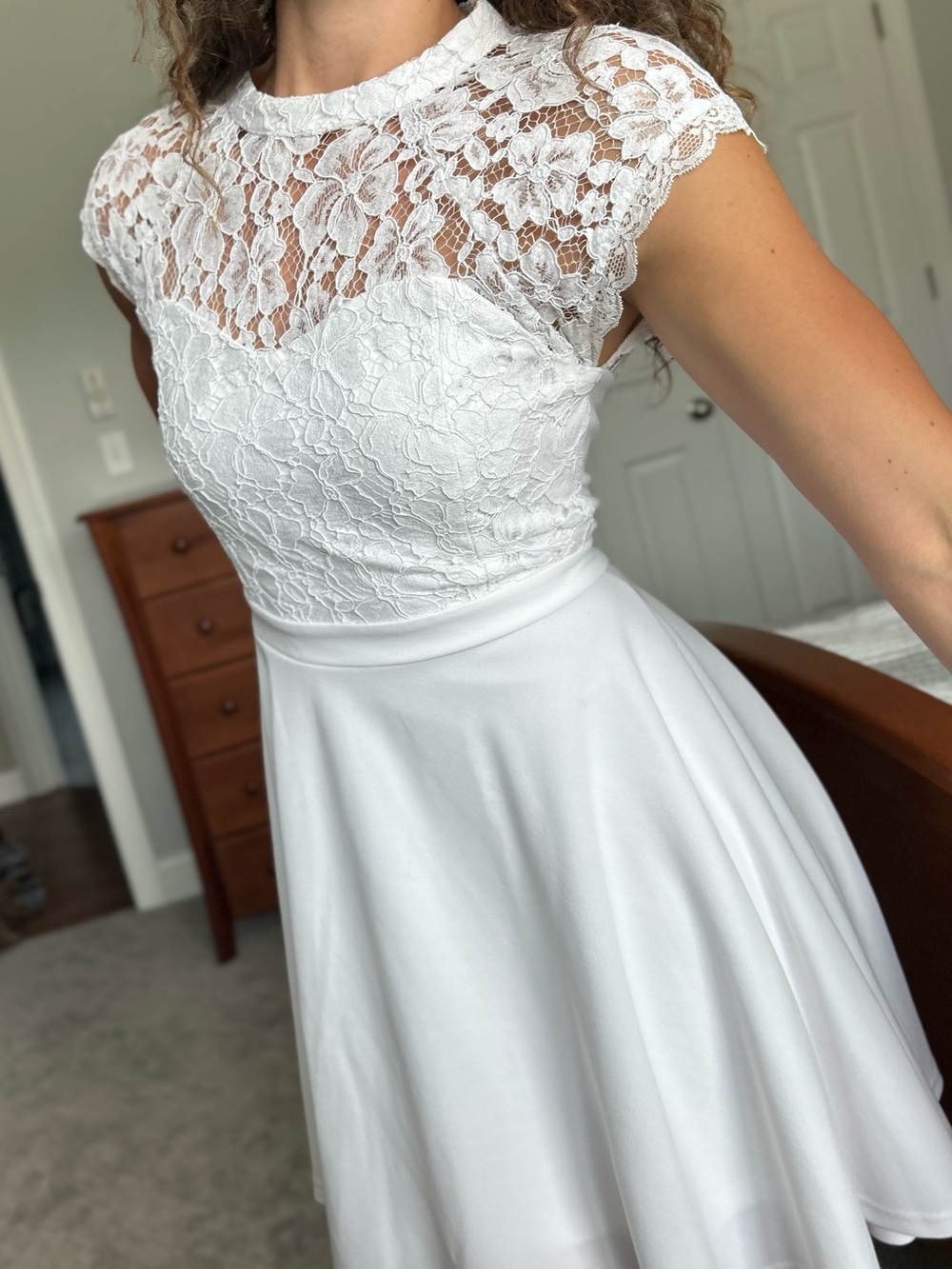 Francesca's Collections White Lace Fit-and-Flare Mini Dress
